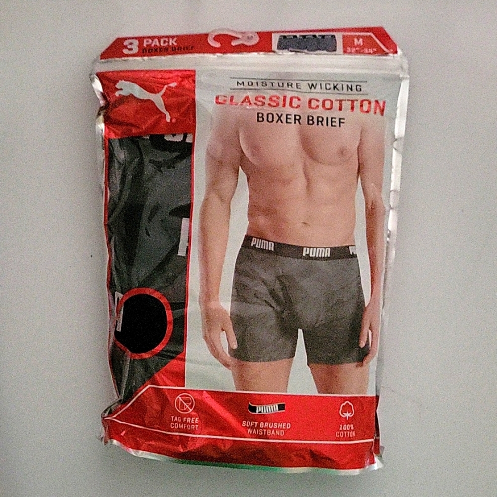PUMA 3-Pack Moisture Wicking Classic Cotton Boxer Briefs (Size M / 32" -…